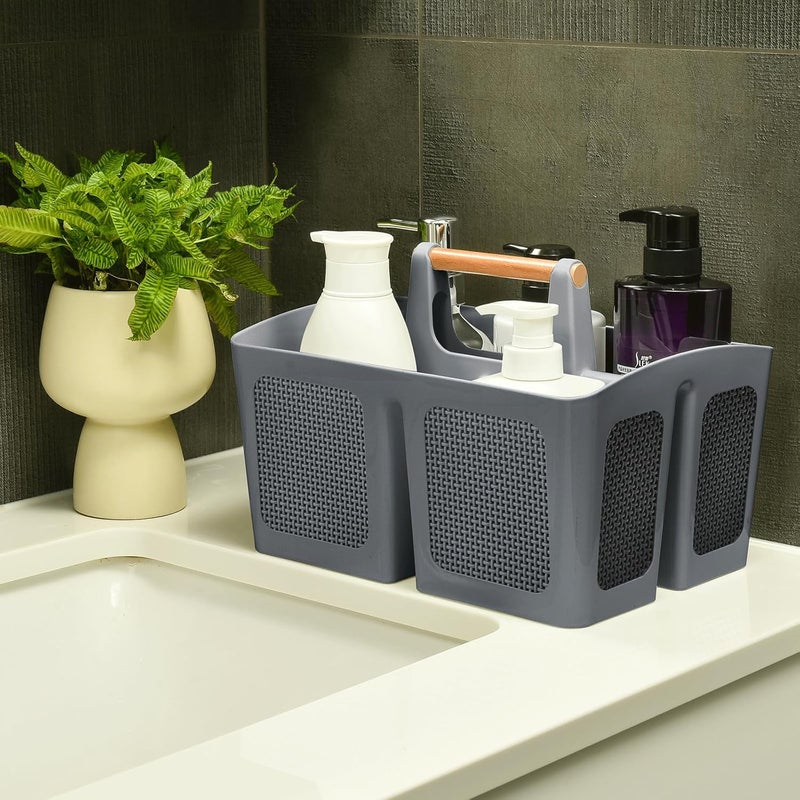 A-Link Portable Shower Caddy Basket with Compartments, Plastic Divided Cleaning Caddy Organizer Storage Tote with Handle for Bathroom, College, Dorm Room Essentials, Dark Gray - Image 3